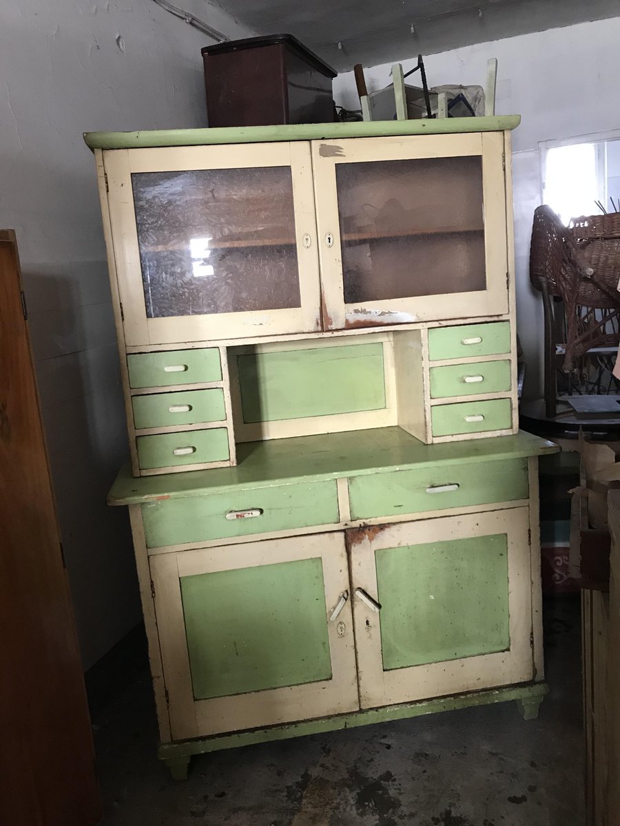 Vintage Glass & Painted Wood Kitchen Cupboard, 1930s for sale at Pamono