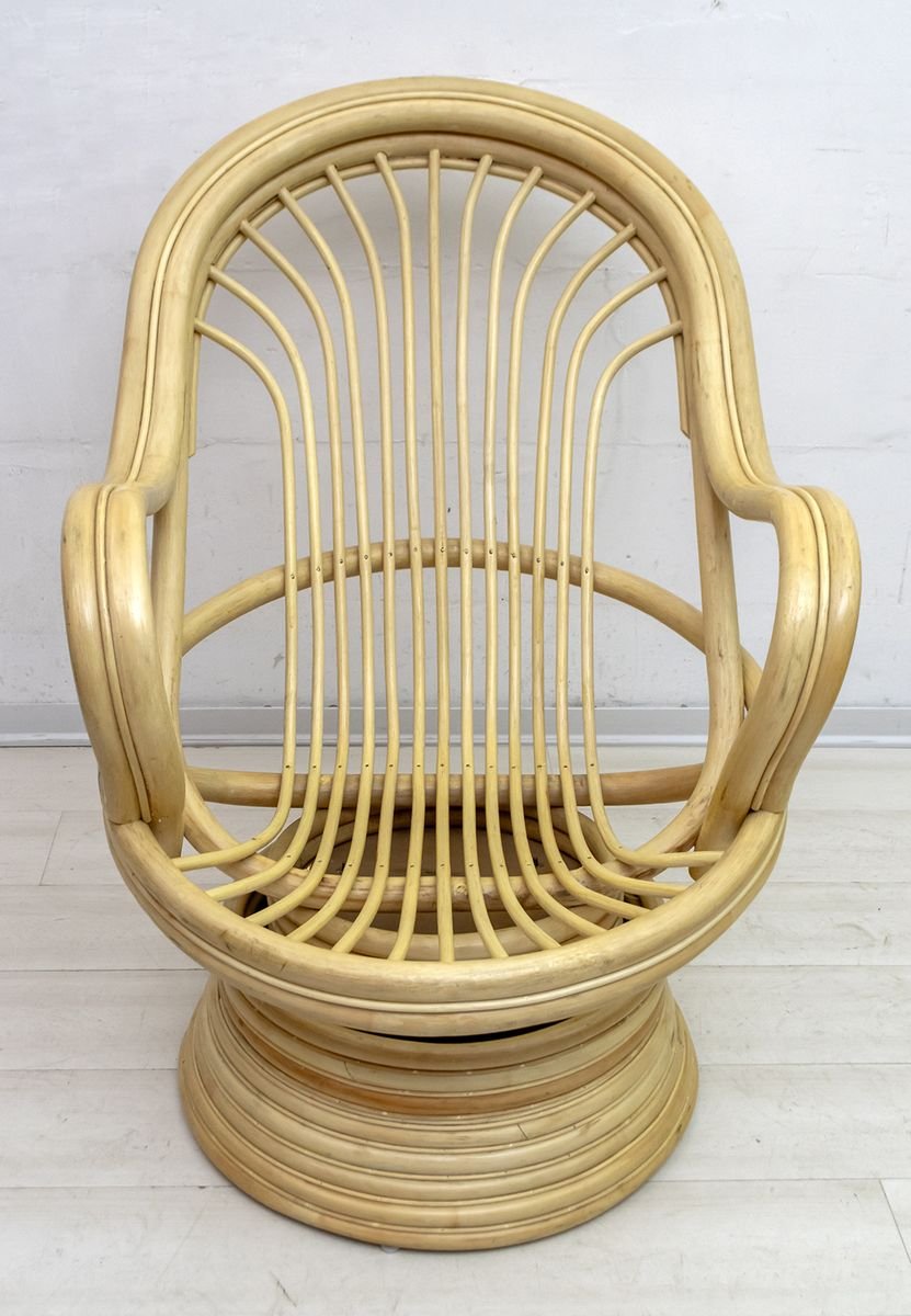 MidCentury Modern Swivel and Rocking Bamboo Chair, 1970s for sale at