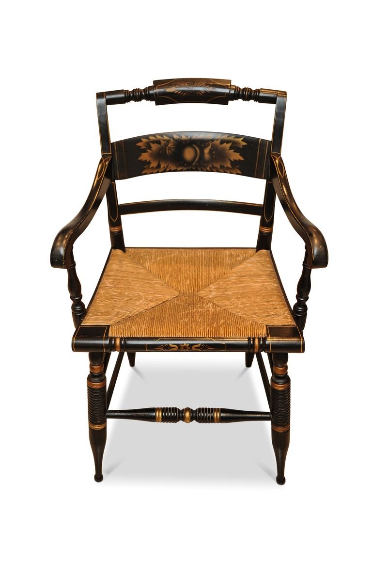 Armchair with Ebonised Frame & Rush Seat by Lambert Hitchcock for
