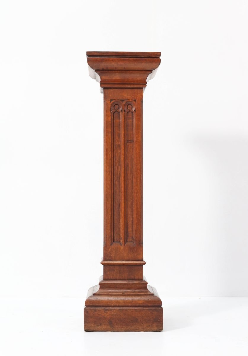Oak Gothic Revival Carved Pedestal 1900s For Sale At Pamono