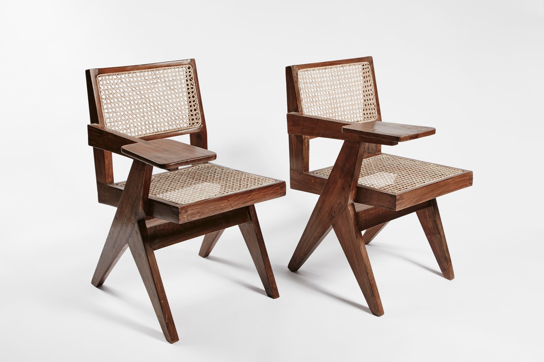 Teak And Wicker Desk Chairs By Pierre Jeanneret Set Of 2 For Teak And Wicker Desk Chairs By Pierre Jeanneret Set Of 2