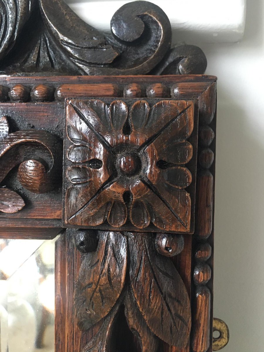 Antique Victorian Carved Oak Free Standing Mirror for sale at Pamono