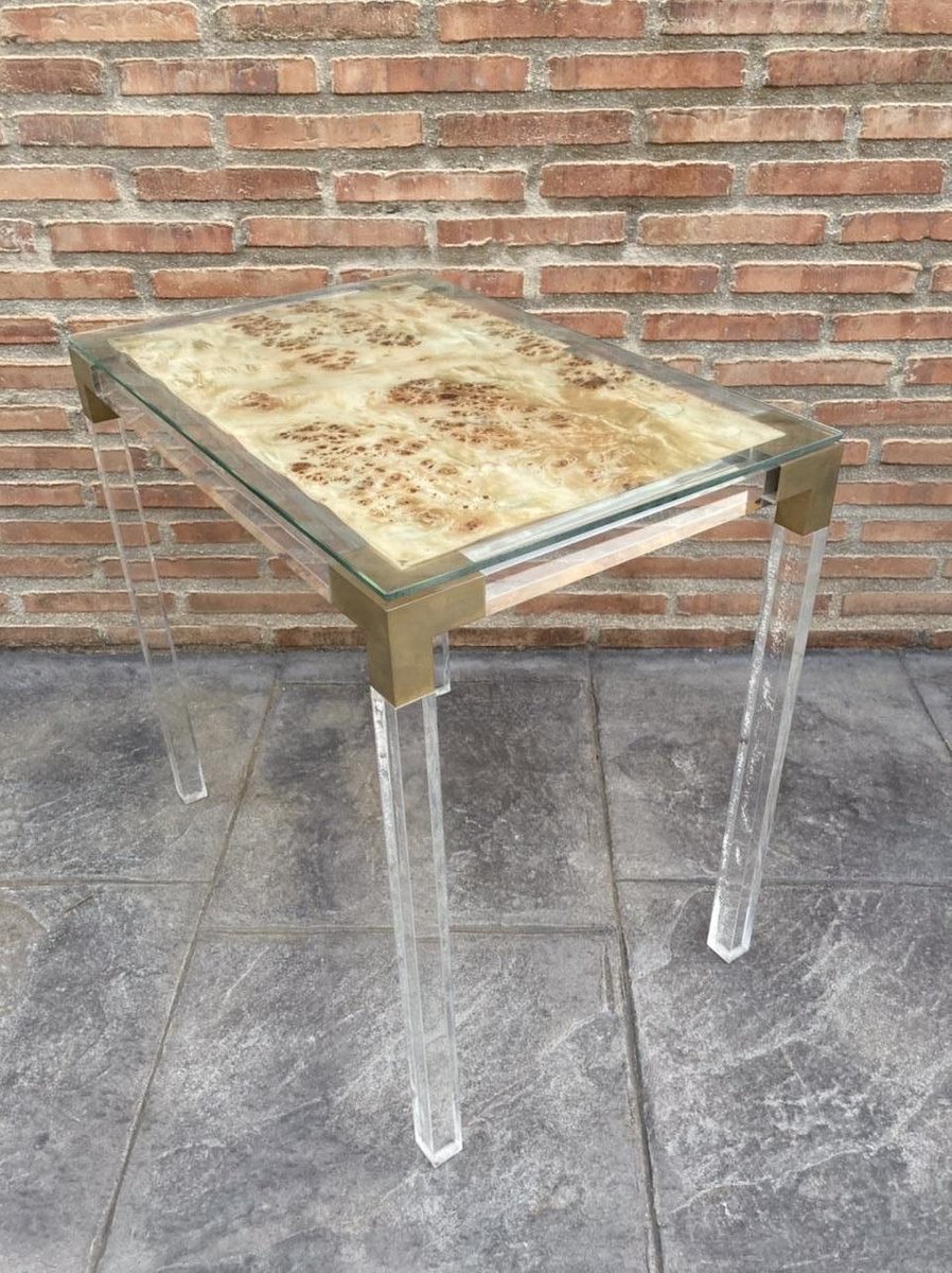 Vintage Methacrylate or Acrylic Glass and Brass Side Table, 1970s for