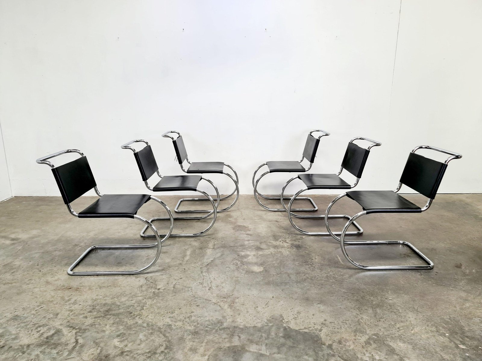 mr10 dining chairs by mies van der rohe for knoll international 1970s set of 6 UJI-783868