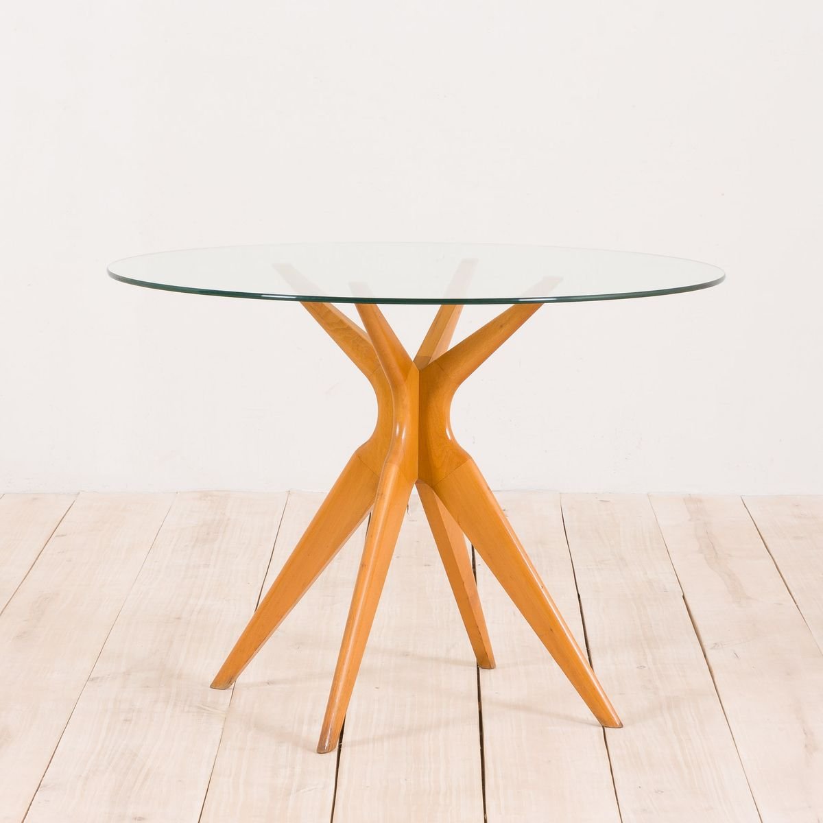 Italian Round Glass Dining Table In The Style Of Ico Parisi For Ariberto Colombo 1950s For Sale At Pamono