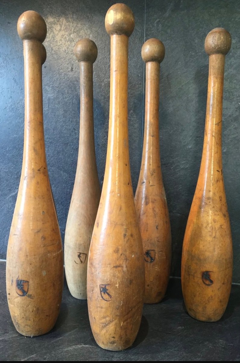Wooden Bowling Pins, 1900s, Set of 6 for sale at Pamono
