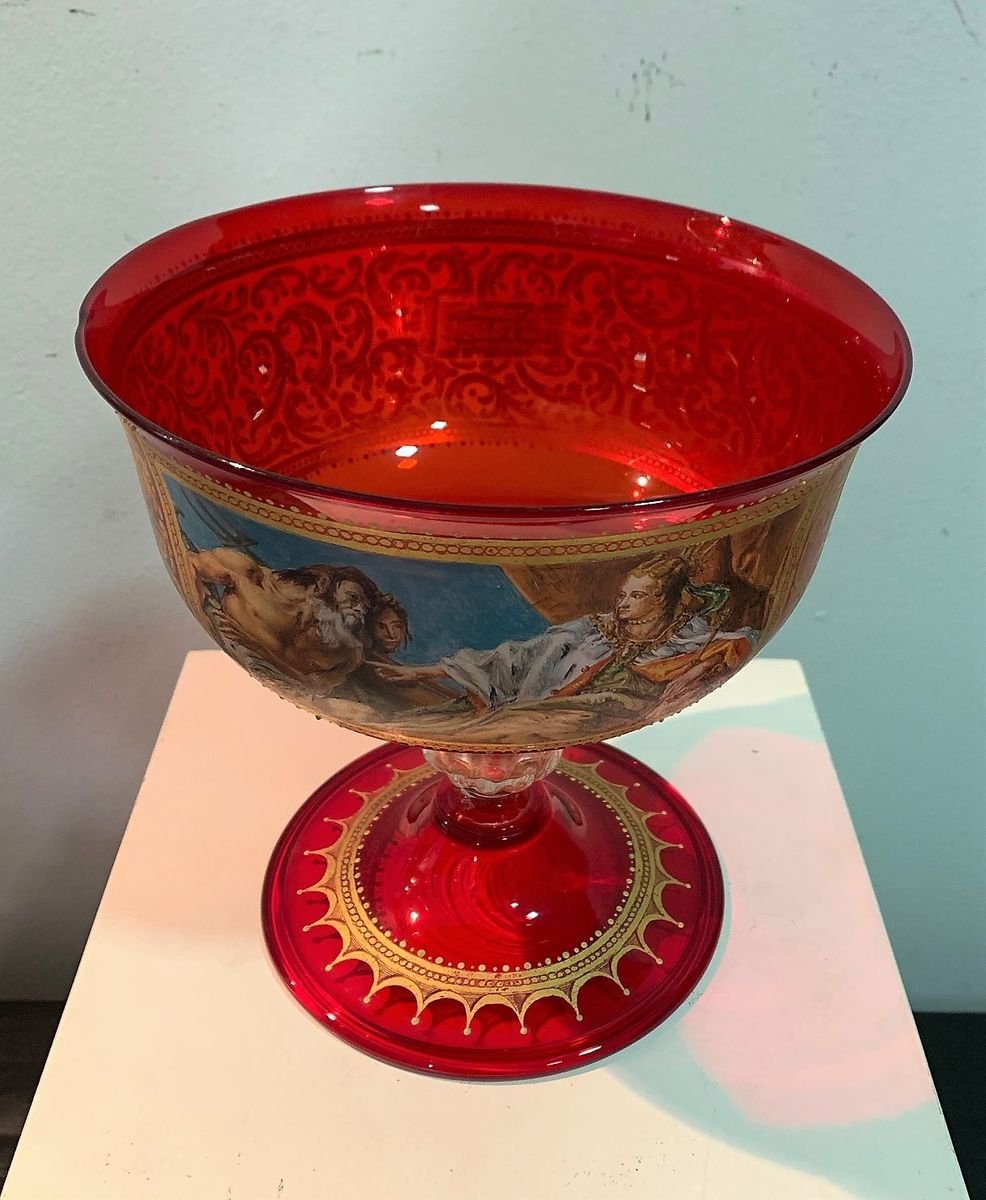 Red and Gold Murano Glass Bowl by G.B. Tiepolo for Guido Dorigo, 1978