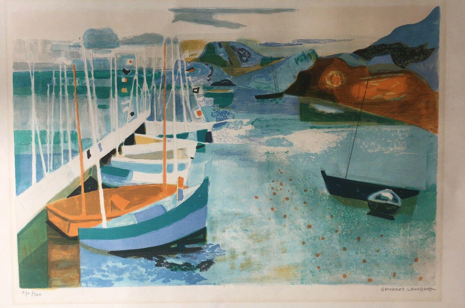 Georges Lambert, 1919-1998, Summery Southern Port Sailboats, Lithograph ...