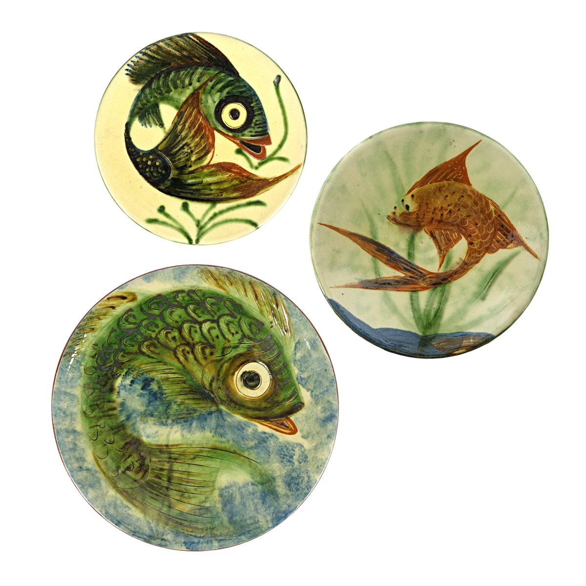 MidCentury Ceramic Wall Plates with Fish Decor by Puigdemont, Set of 3
