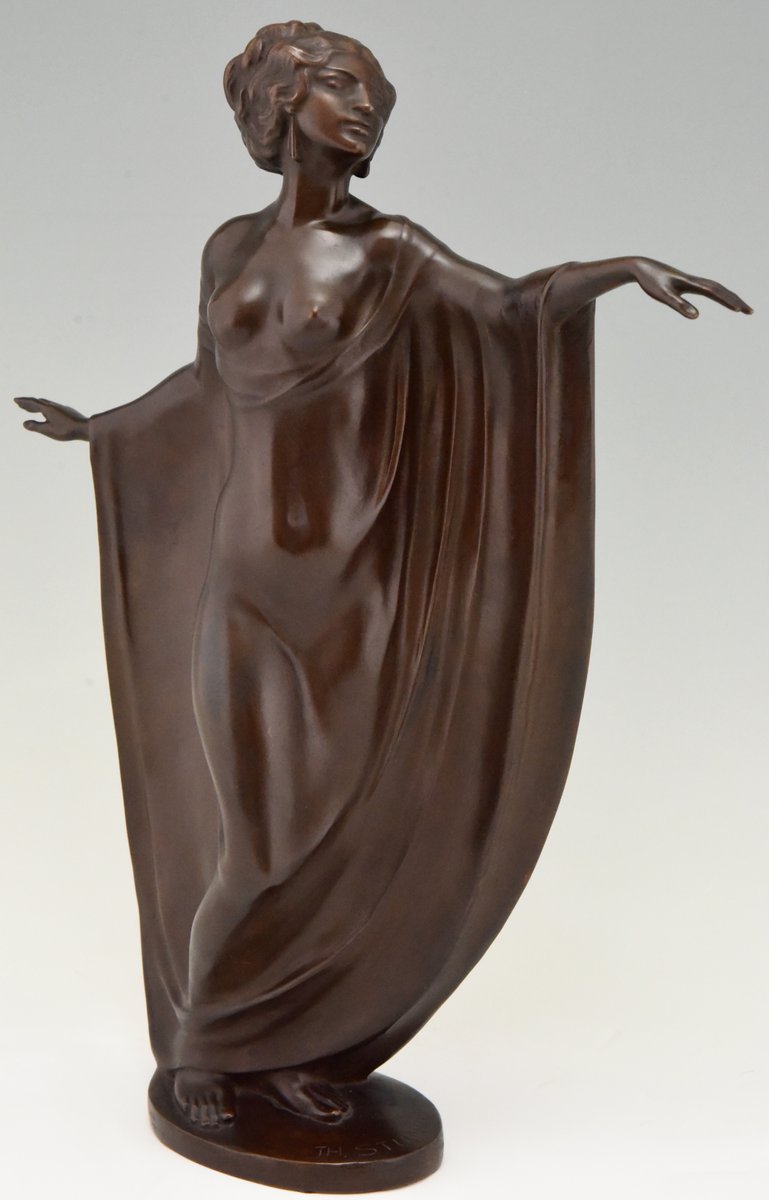 Antique Art Nouveau Bronze Sculpture Of A Draped Nude Dancer By Theodor Stundl For Foundry Mark For Sale At Pamono