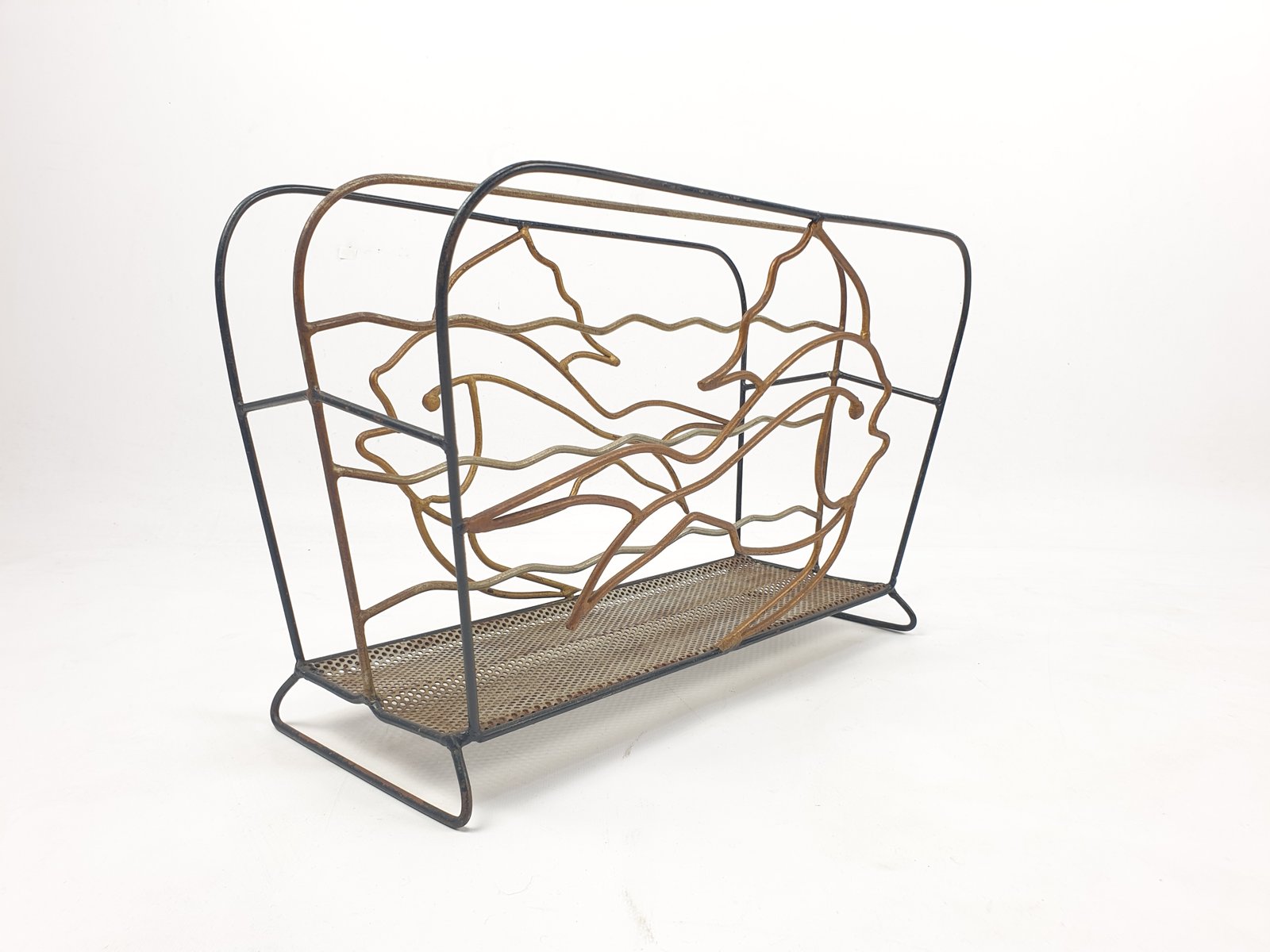 Fish Magazine Rack Mid-Century Metal Magazine Rack with Fishes, 1950s for sale at Pamono