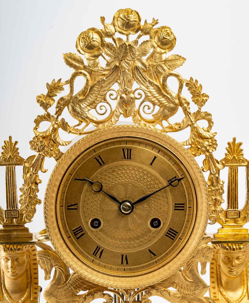 Horloge Empire en Bronze Doré et Ciselé en vente sur Pamono
