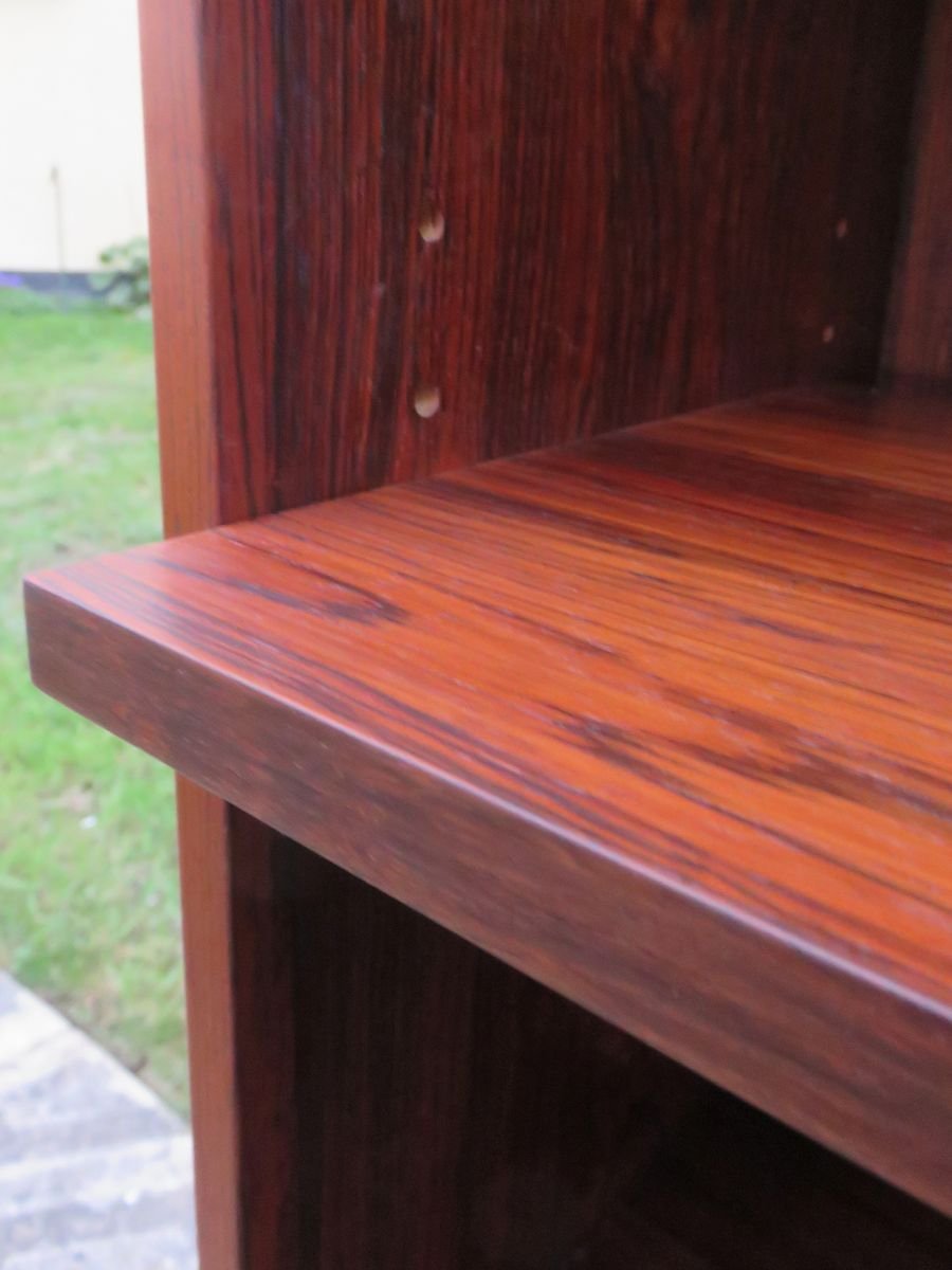 Long & Low Bookcase in Rosewood with Sliding Doors & Drawers from