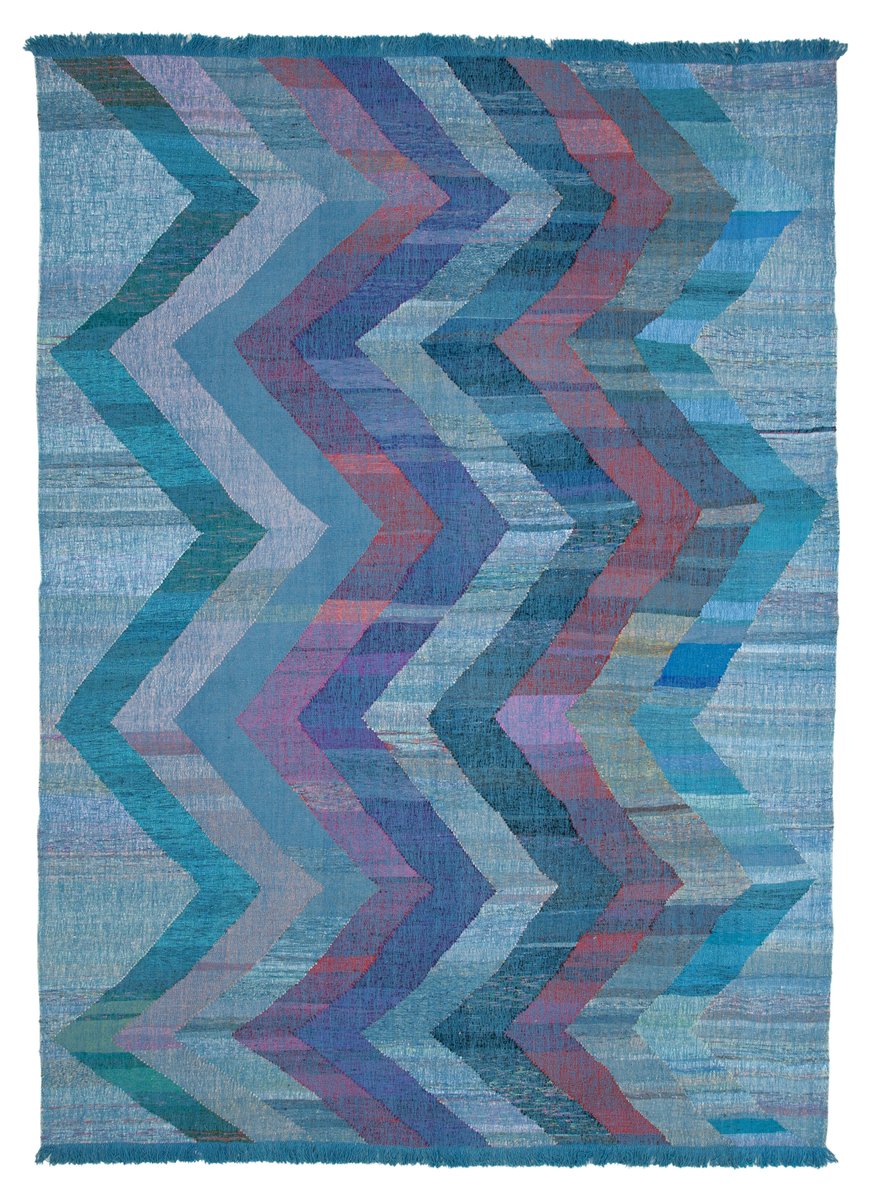 Blue Hand Knotted Geometric Wool Flatwave Kilim Carpet For Sale At Pamono