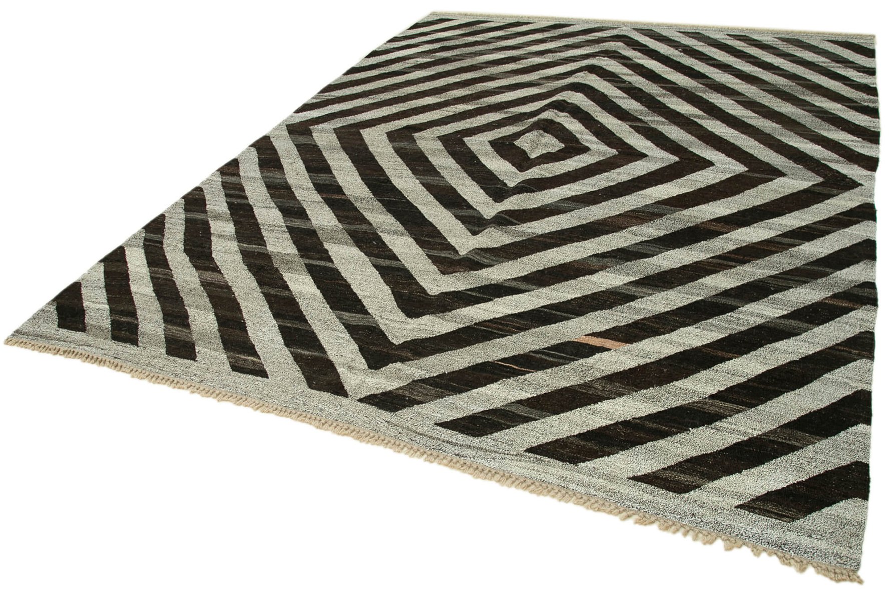 Grey Hand Knotted Geometric Wool Flatwave Kilim Carpet For Sale At Pamono