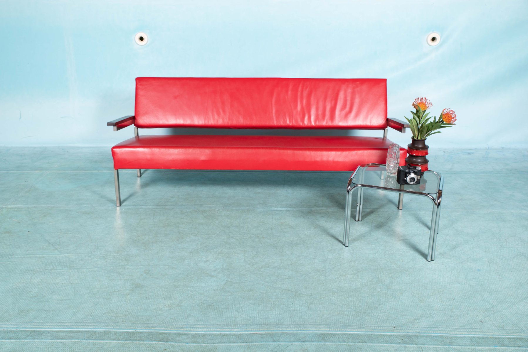 Niederländisches Sofa aus Palisander & rotem Leder von Martin Visser