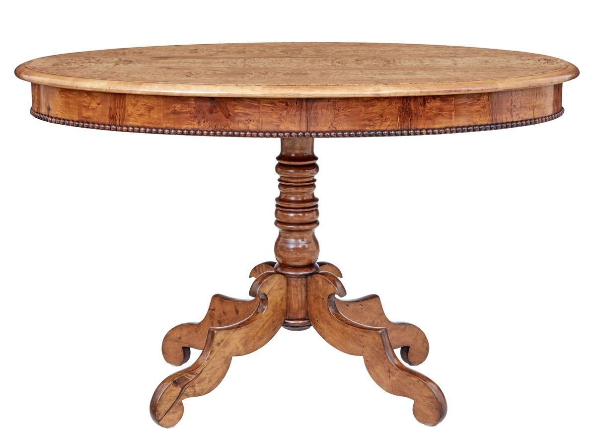19th century burr birch oval occasional table HIL-825019