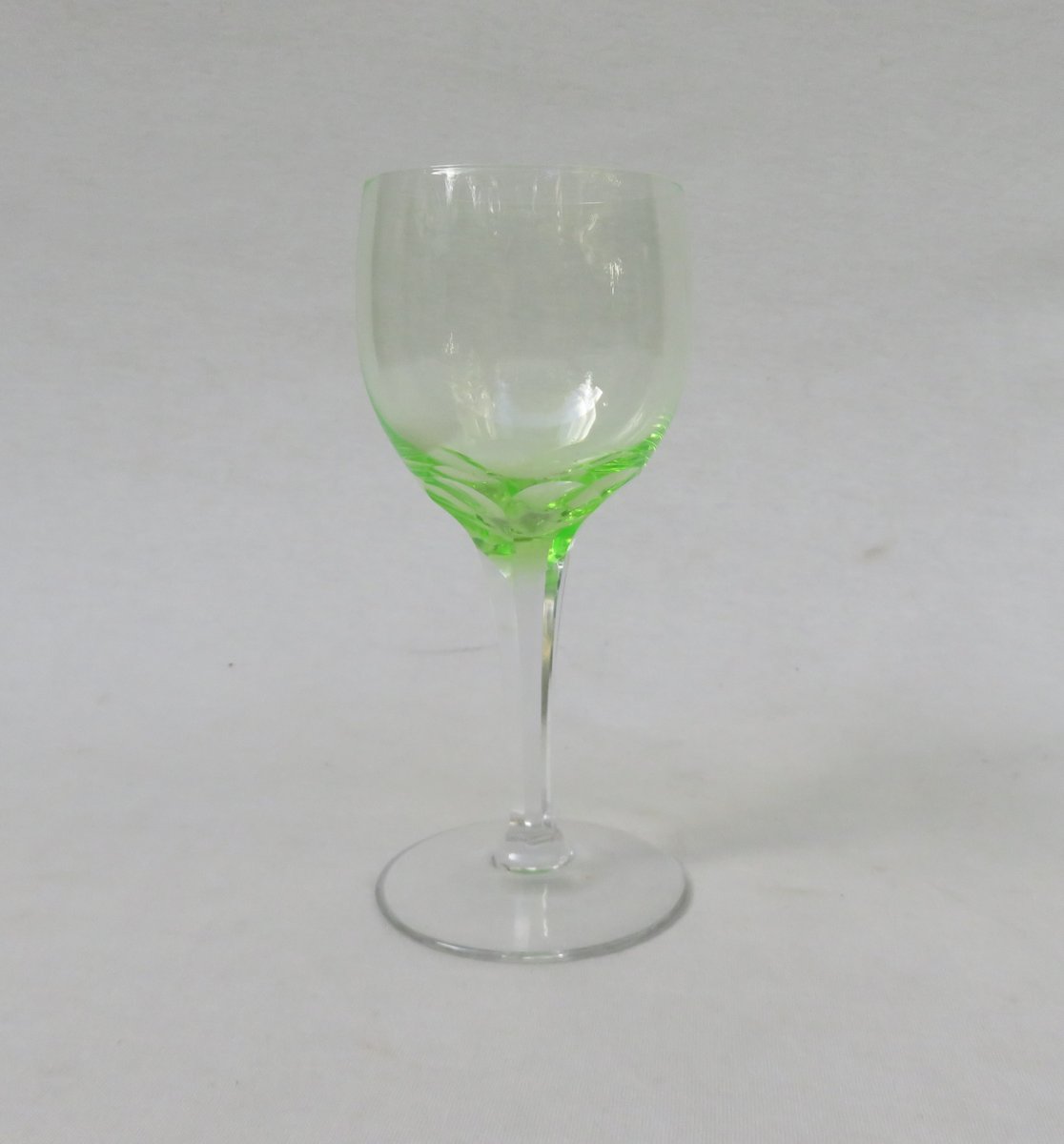 Hand Blown Art Nouveau Uranium Glass Wine Glasses, Set of 8 for sale at