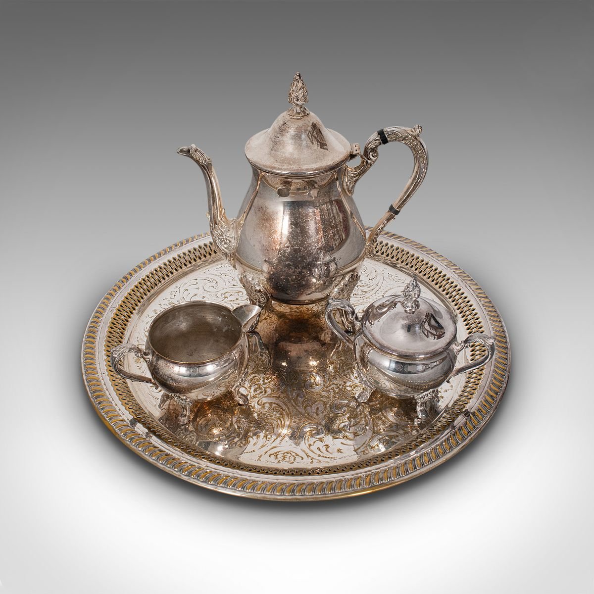 Antique Silver Plated Tea Service, Set of 4 for sale at Pamono