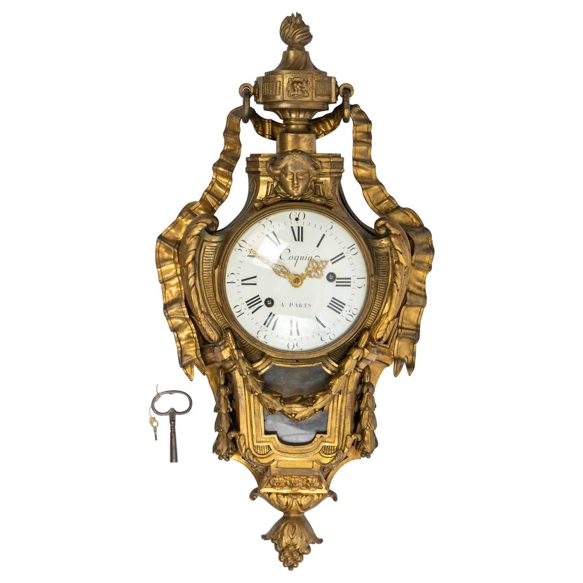 Gilded Bronze Wall Clock for sale at Pamono