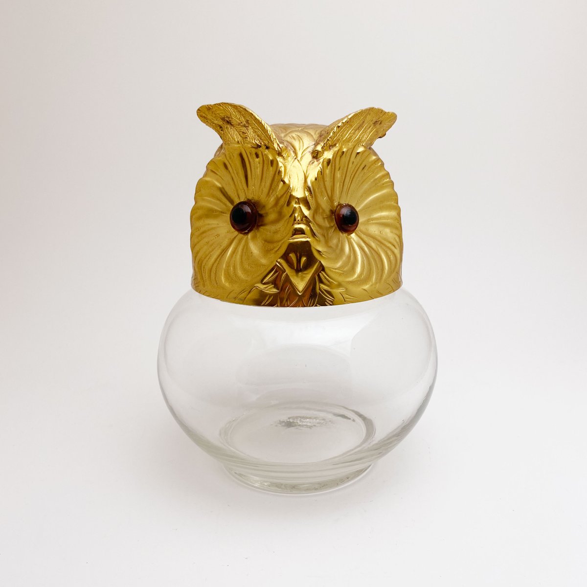 Vintage Glass and Metal Owl Candy Box for sale at Pamono