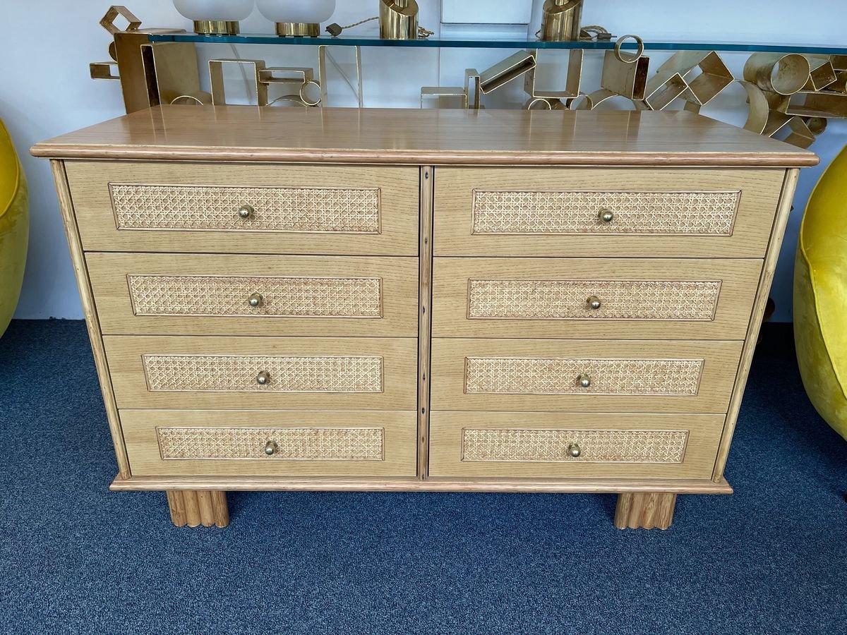 Italian Wood & Cane Chest of Drawers from Gervasoni, 1970s for sale at