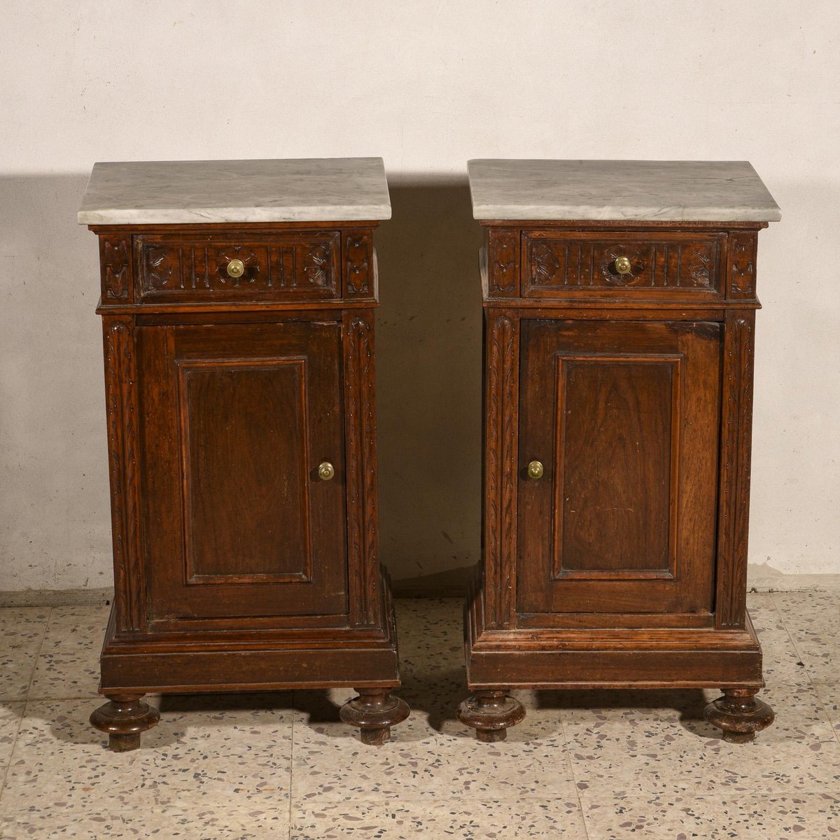 Antique Nightstands with Marble Top 