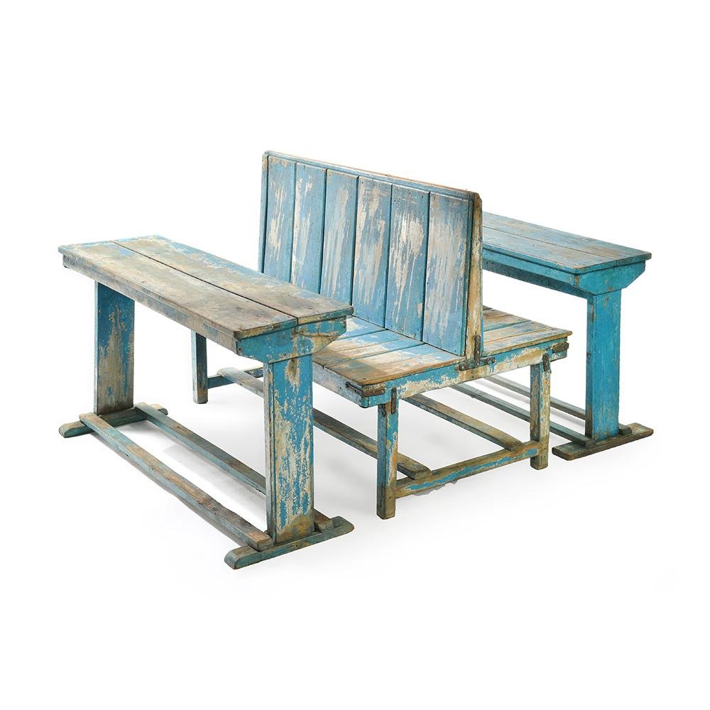 blue wooden double school desk NQ-841773