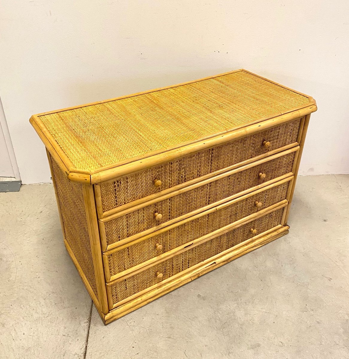 Vintage Bamboo & Rattan Chest of Drawers, 1970s for sale at Pamono