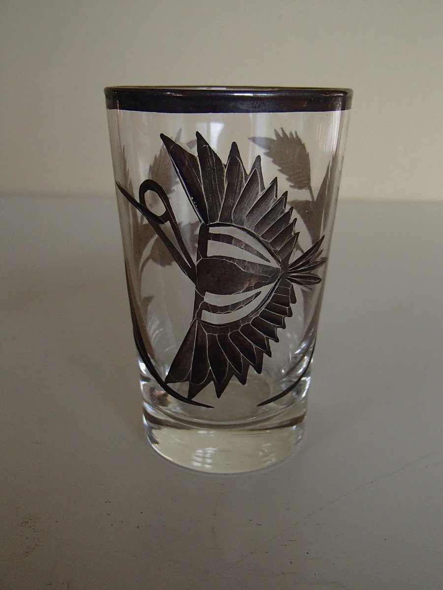 Silver Inlaid Engraved Shot Glasses, 1930s, Set of 6 for sale at Pamono