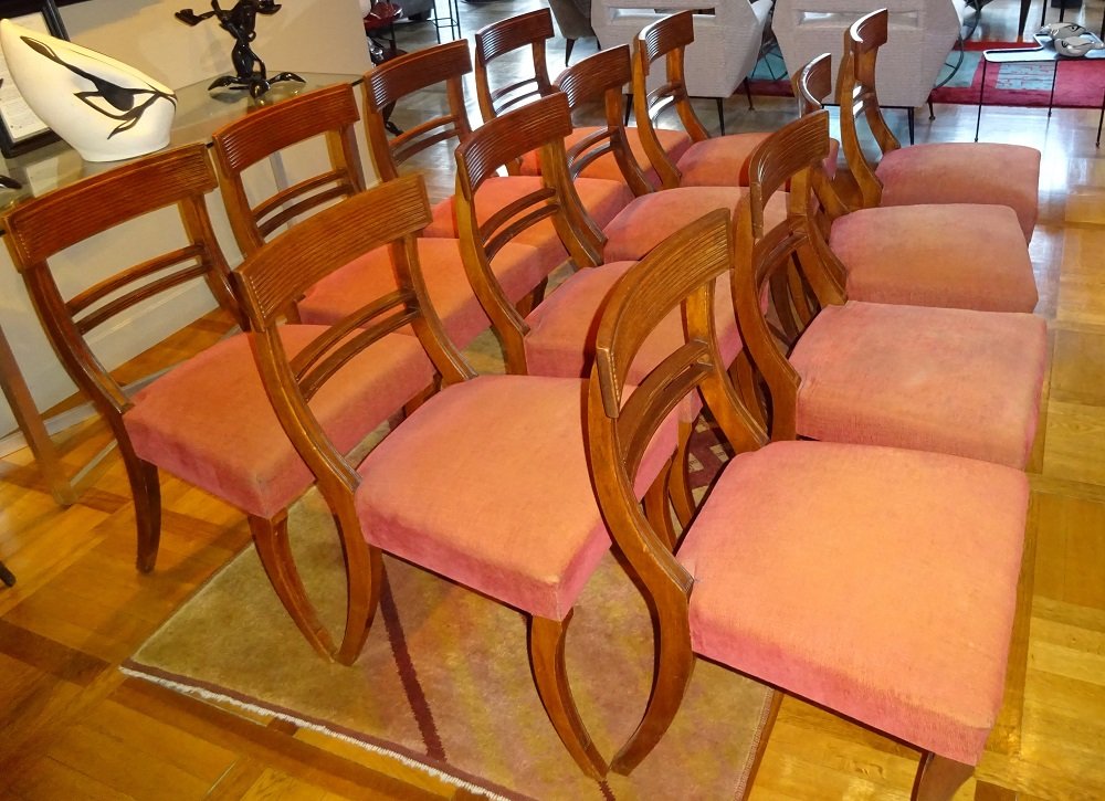Antike englische Esszimmerstühle aus Mahagoni im Regency Stil, 12er Set