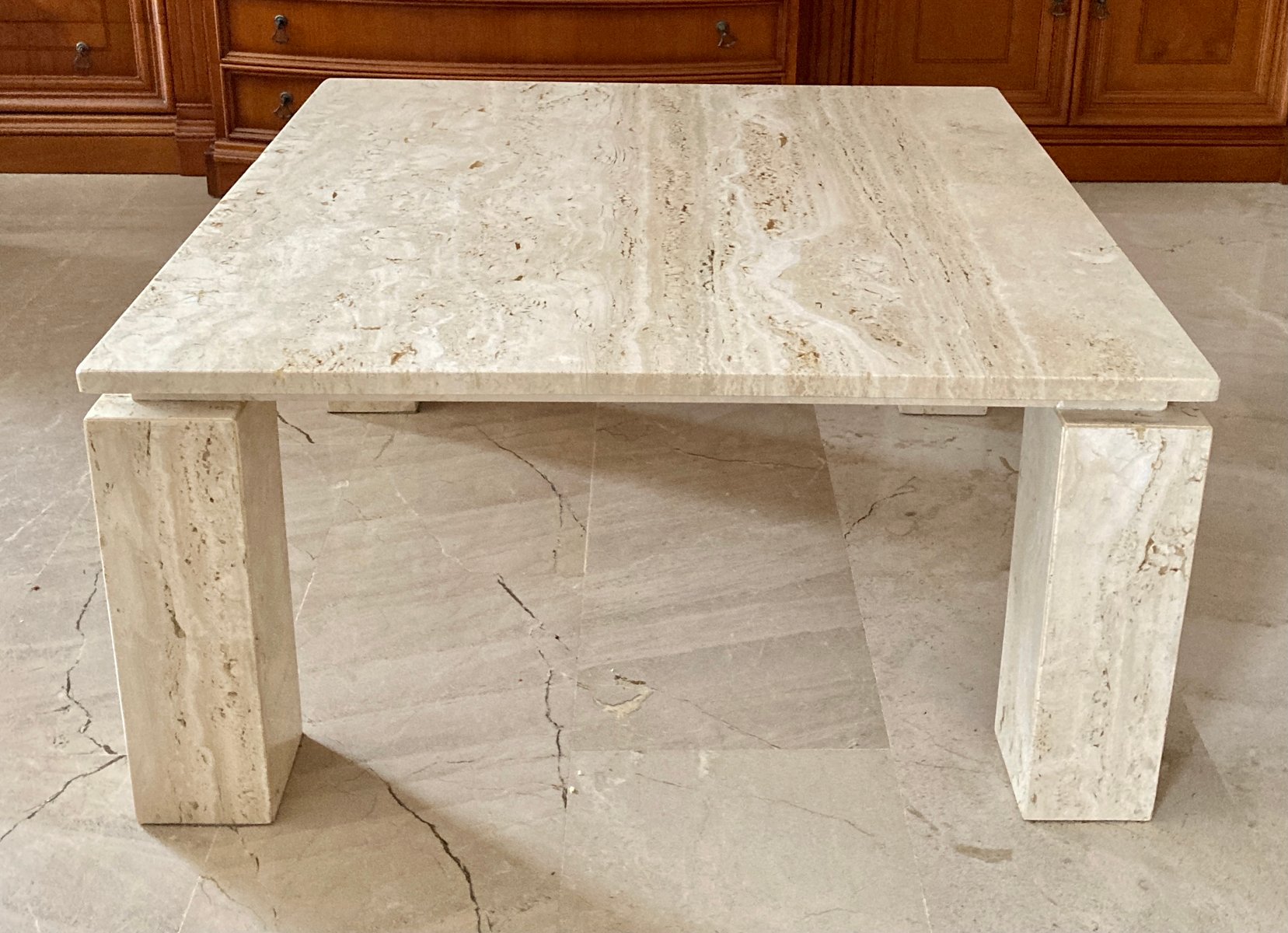 Italian Beige Travertine Marble Coffee Table, 1970s for sale at Pamono
