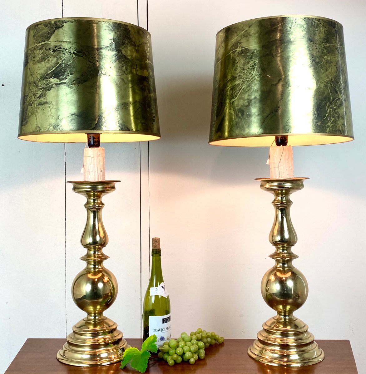 Large Antique Brass Table Lamps, 1950s, Set of 2 for sale at Pamono