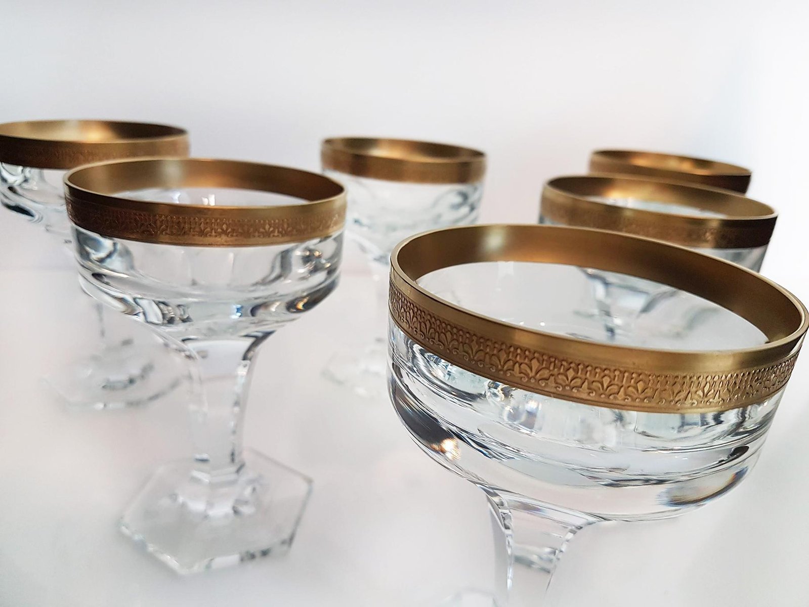 Clear Crystal Goblets with Gilded and Etched Band from Moser, Set of 6