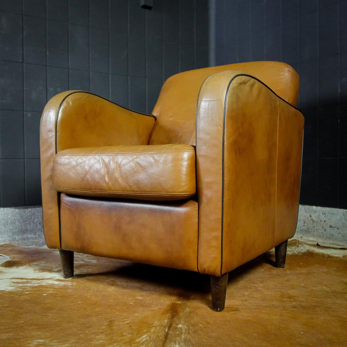 Vintage Light Brown Leather Armchair for sale at Pamono