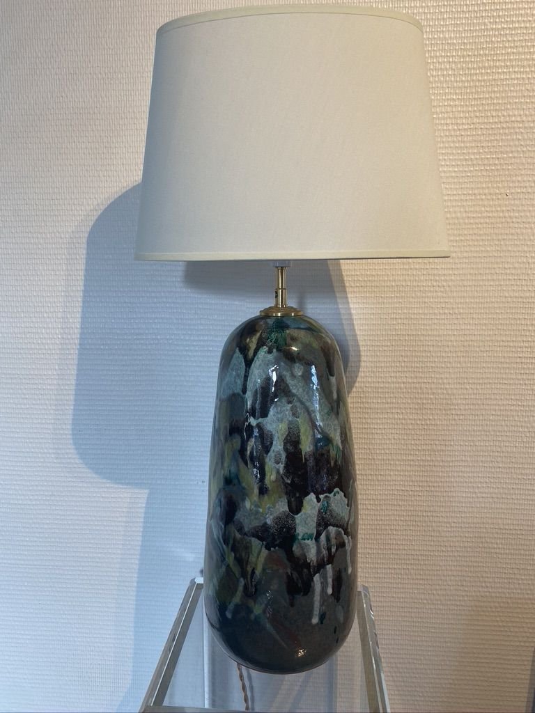 Large Vintage Green Ceramic Table Lamp for sale at Pamono
