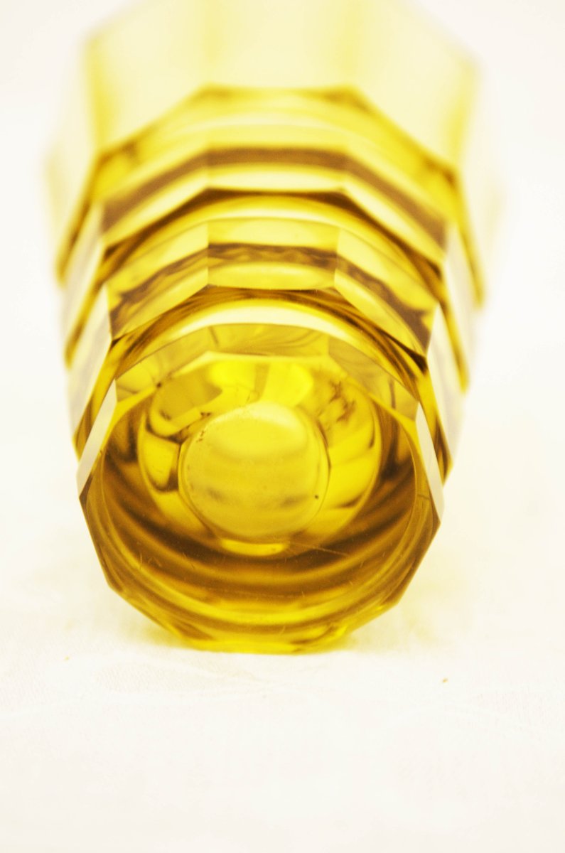 Yellow Art Deco Bohemian Crystal Glass Vase for sale at Pamono