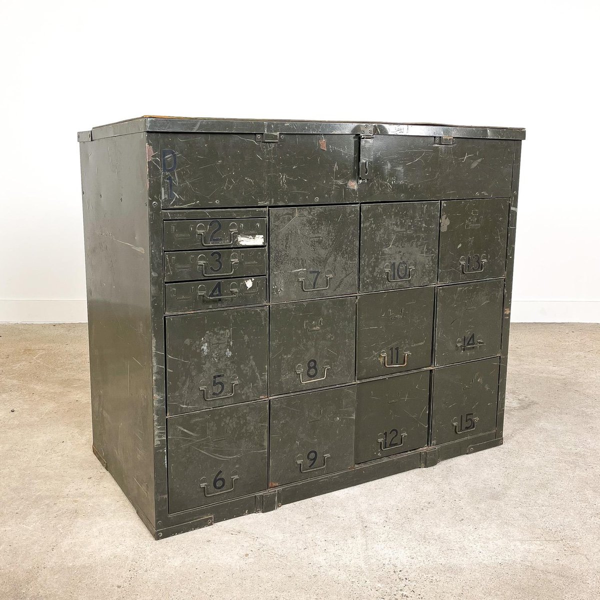 Industrial Metal Chest of Drawers in Army Green for sale at Pamono