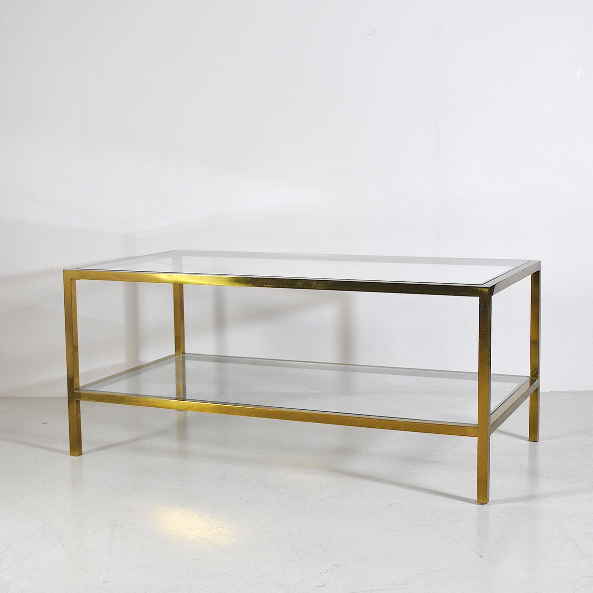 Brass Coffee Table With Double Glass Shelf