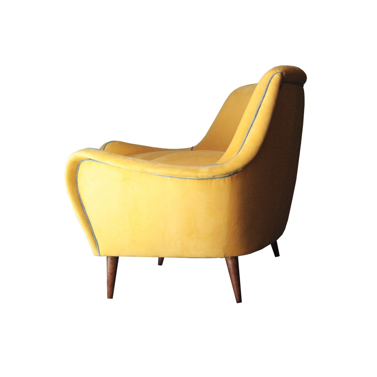 Geschwungenes MidCentury Sofa aus gelb &amp; blauem Samt