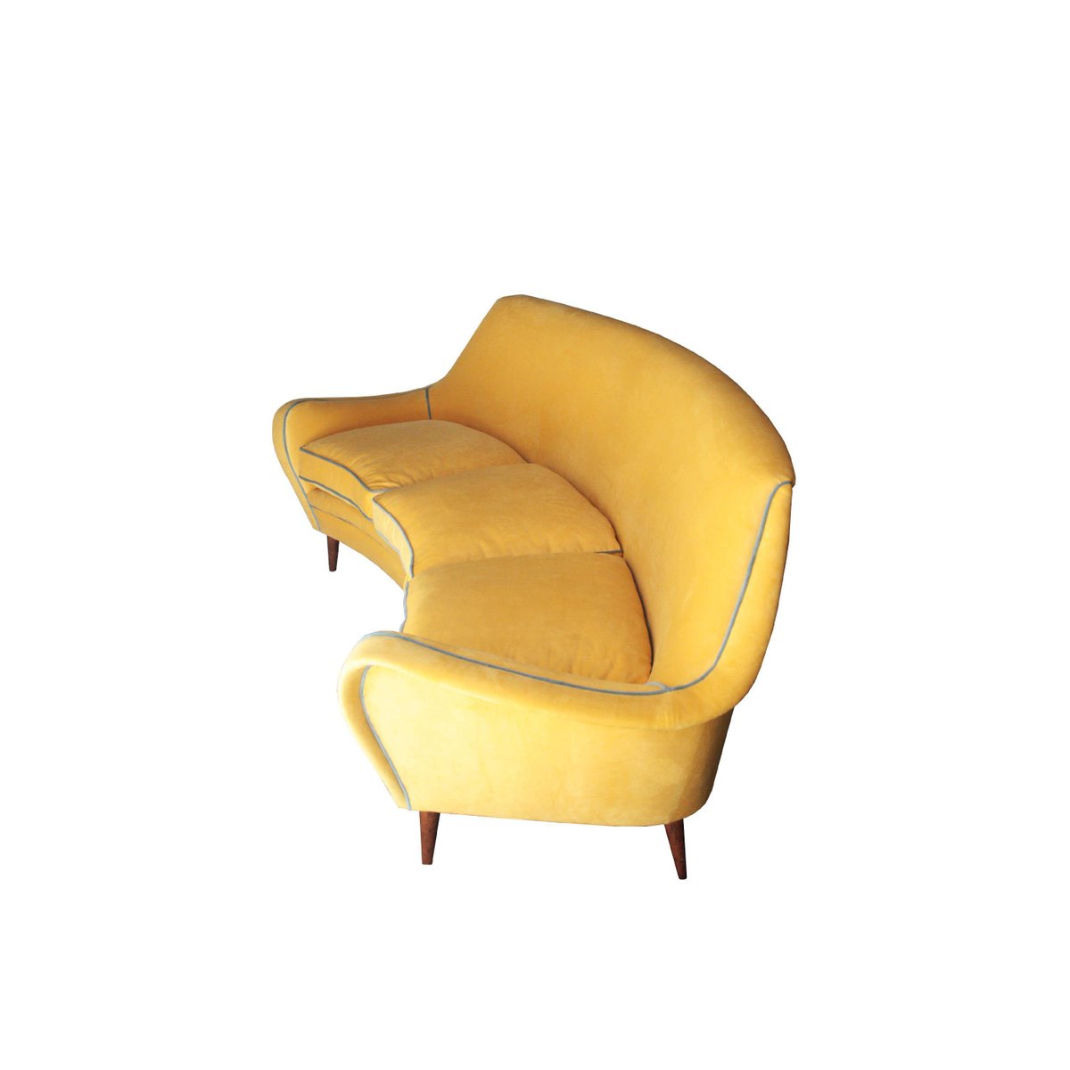 Geschwungenes MidCentury Sofa aus gelb &amp; blauem Samt