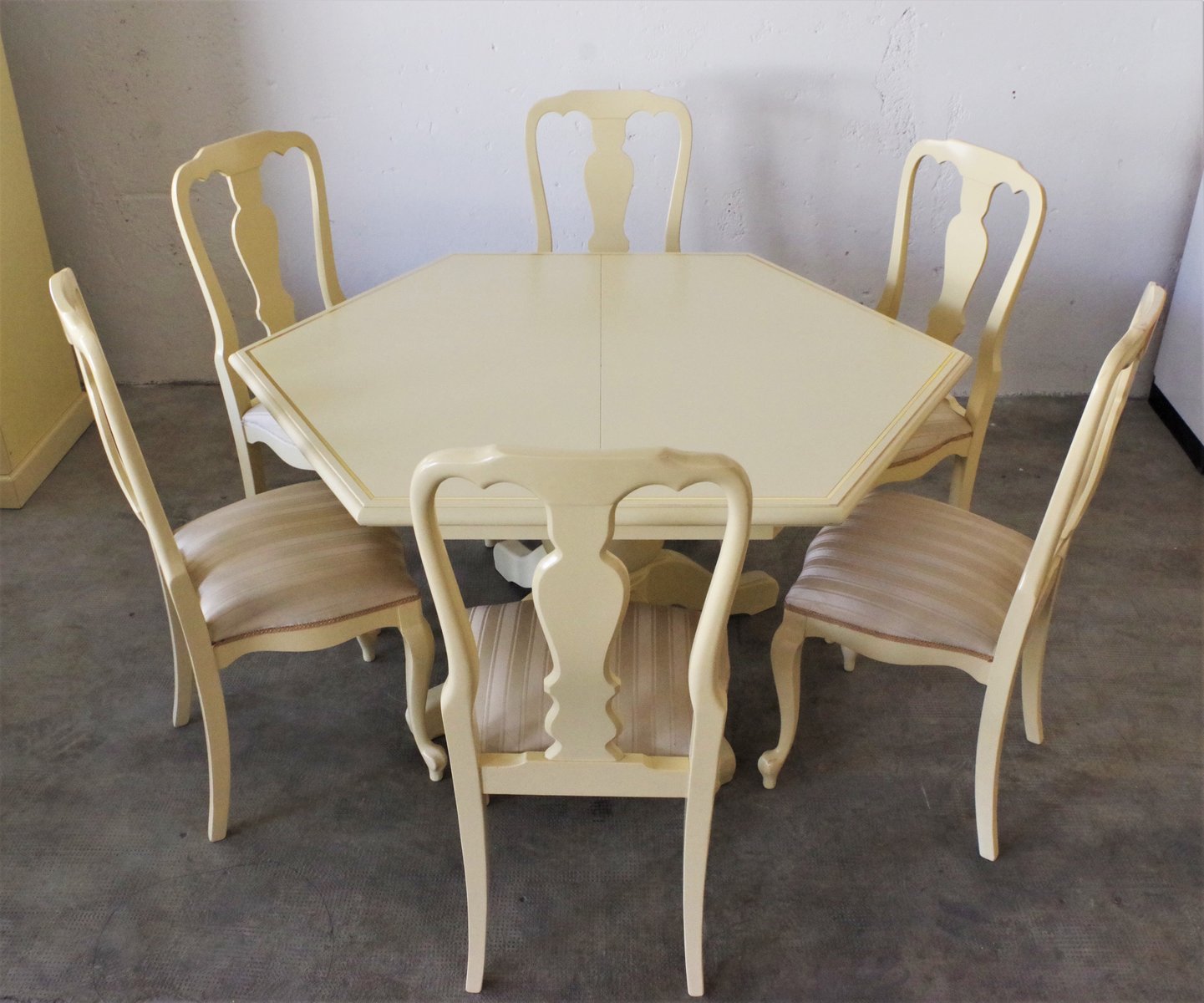 Sechseckiger Ausziehbarer Esstisch & Stühle von Willy Rizzo für Mario