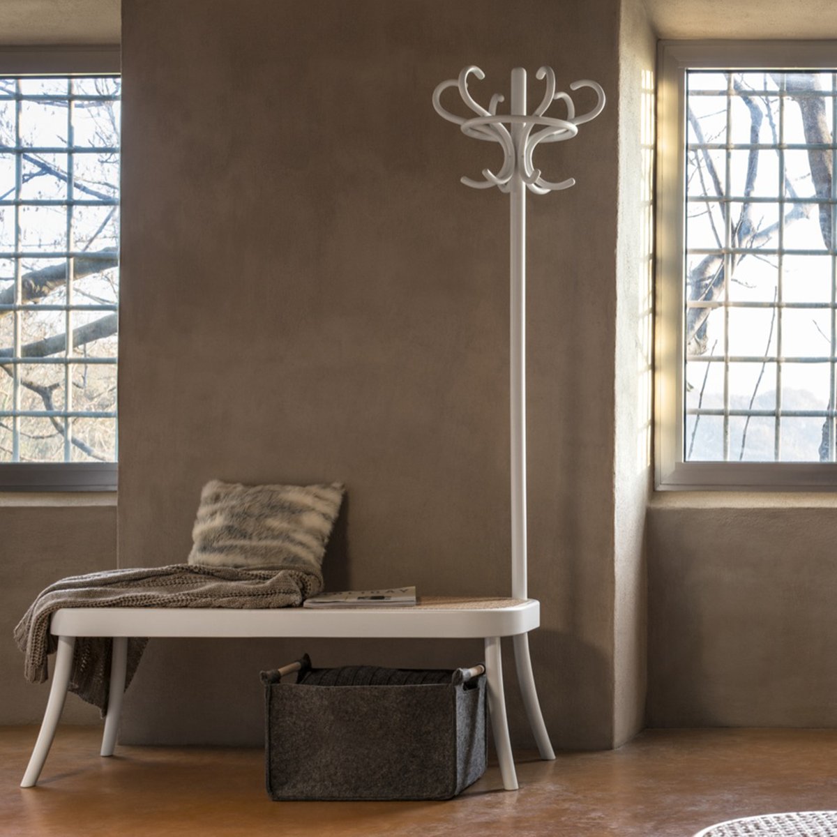 White Coat Rack with Bench for sale at Pamono