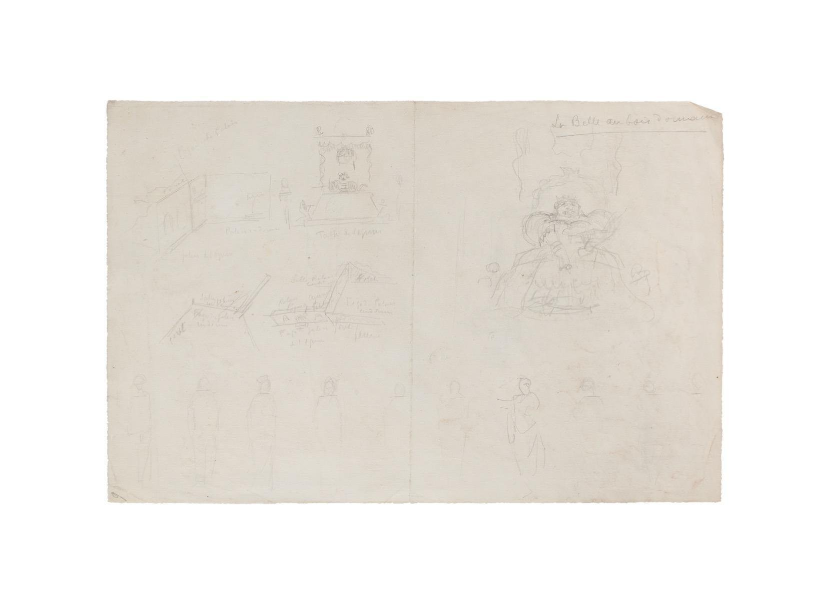 Unknown - La Belle Au Bois Dormant - Original Pencil Drawing - Early