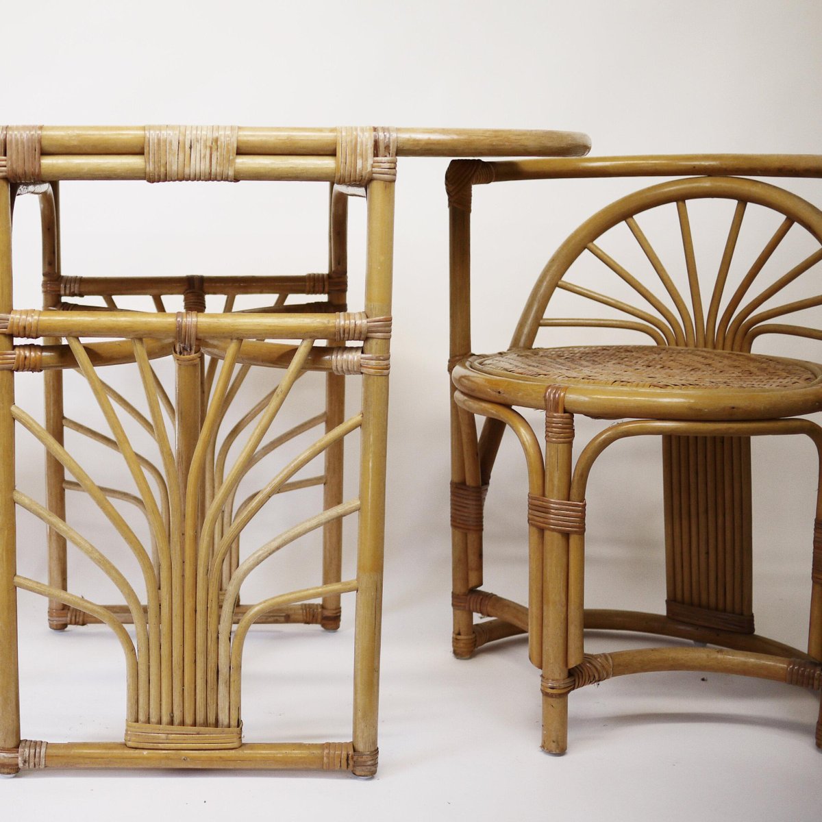 Bamboo and Rattan Table & Chairs Set, 1970s for sale at Pamono
