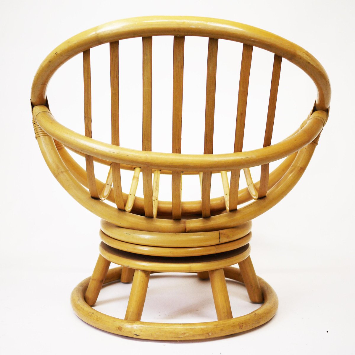 Vintage Bamboo Round Swivel Chair, 1970s for sale at Pamono