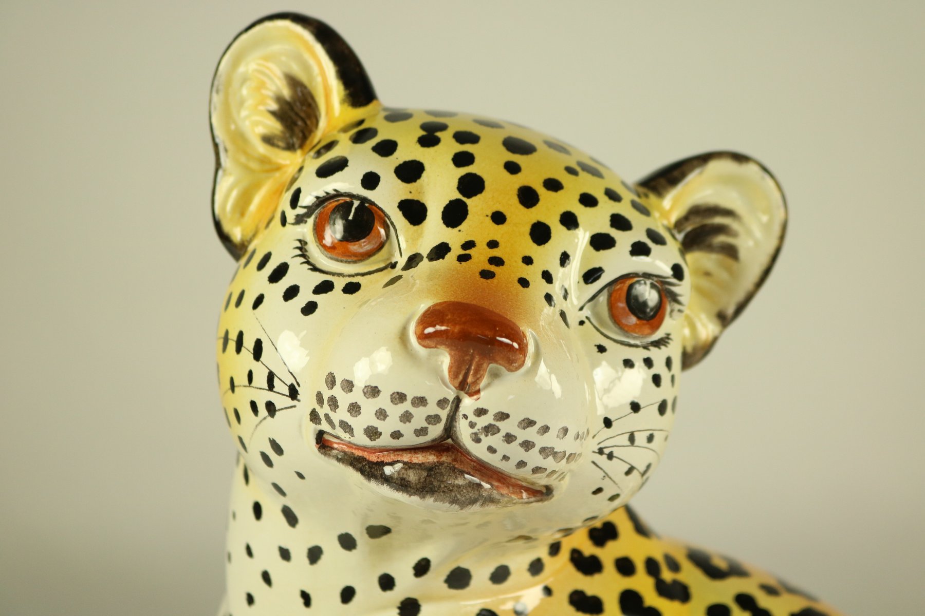 Ceramic Leopard / Cheetah Baby Hand Painted Figurine, Italy, 1960s for