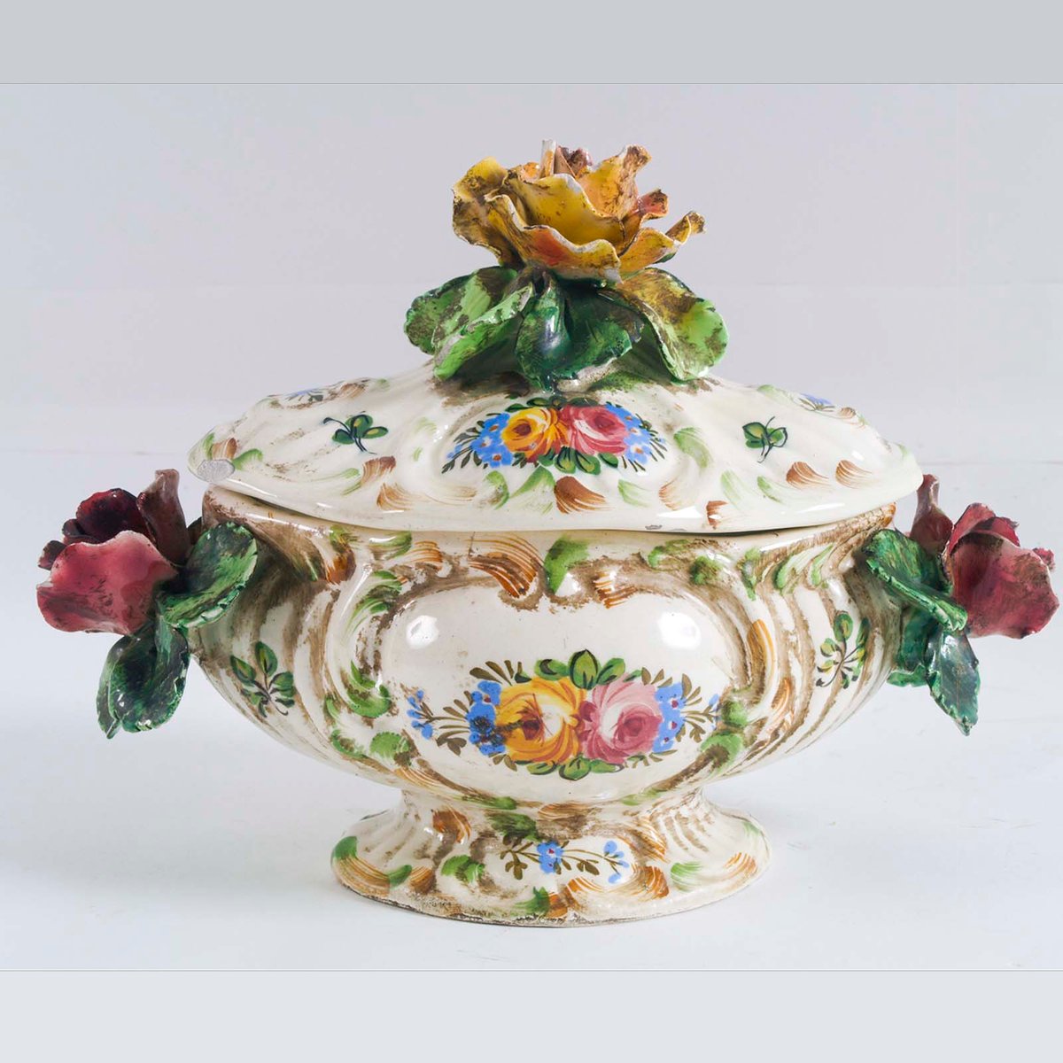 MultiColored Ceramic Soup Tureen / Centerpiece with Hand Painted