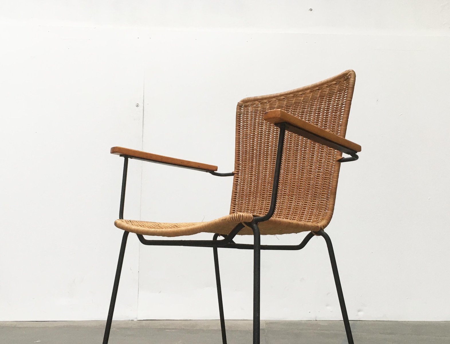 Mid-Century Modern Metal & Rattan Dining Chairs, Set of 3 for sale at ...