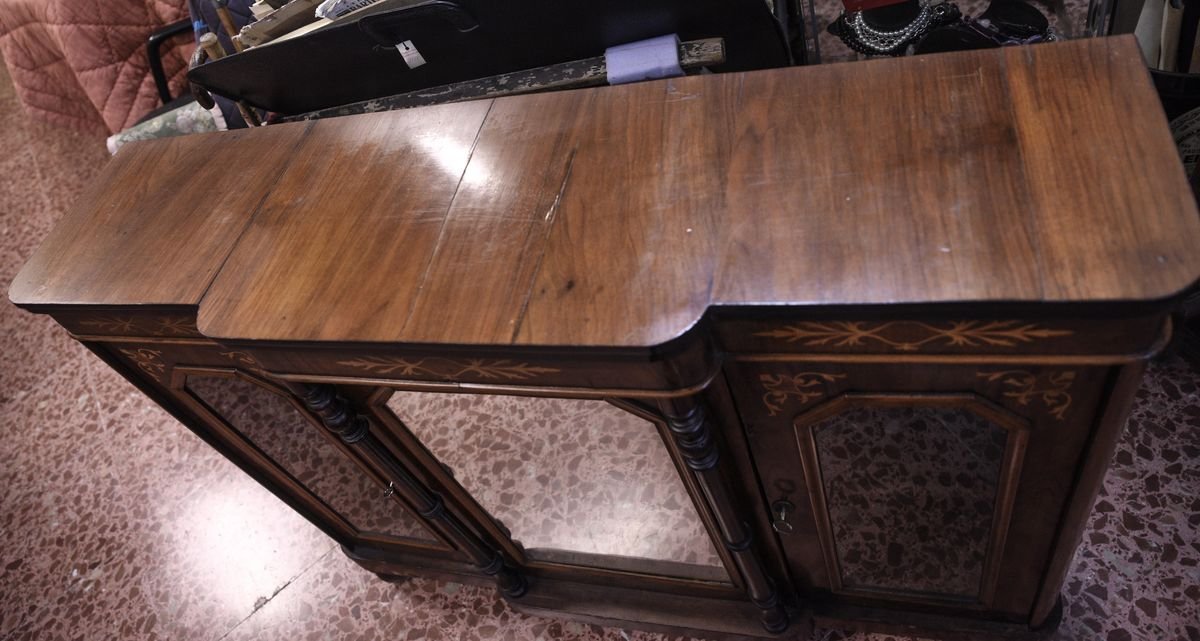 Intarsie Möbelkommode mit Spiegel und Seitentüren bei Pamono kaufen